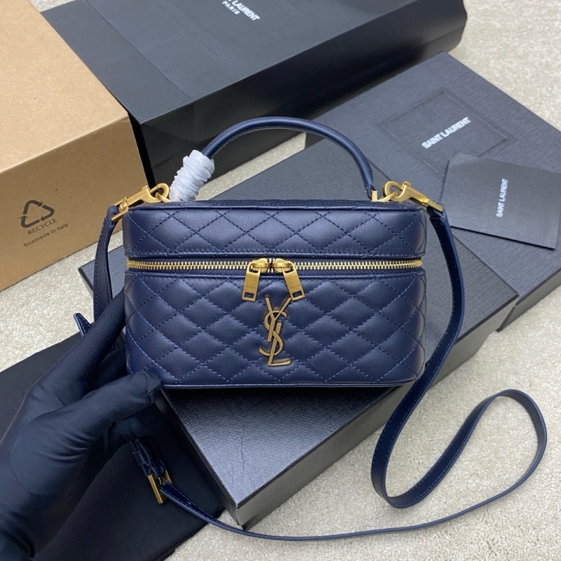 Saint Laurent Gaby Small Vanity Bag in Lambskin-Blue Abysse