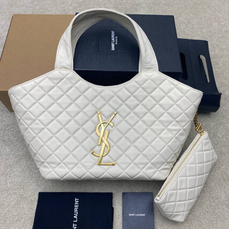 Saint Laurent Icare Medium in Quilted Nappa-Cream white 