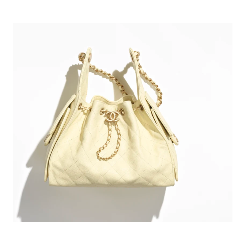 Chanel 25 Small handbag -Light Yellow Grained leather 