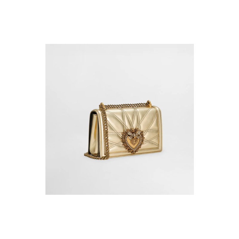 Dolce Gabbana Medium Devotion bag in Quilted Nappa leather-Gold