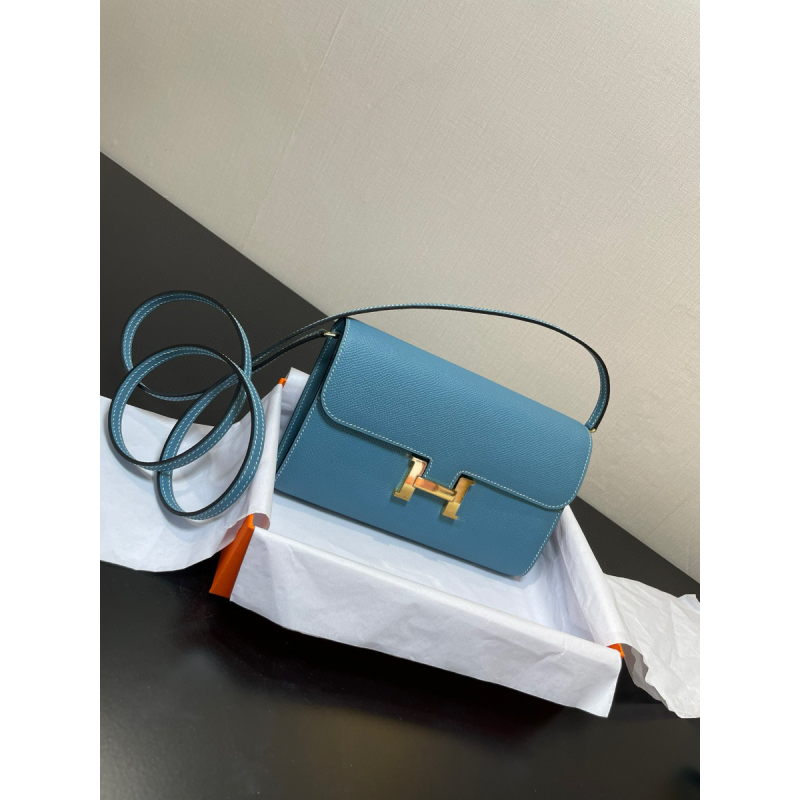 Hermes Constance to go Brieftasche mit Schultergurt-Denim Blue