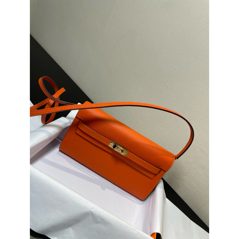 Hermes Kelly to go Brieftasche mit Schultergurt-Orange 