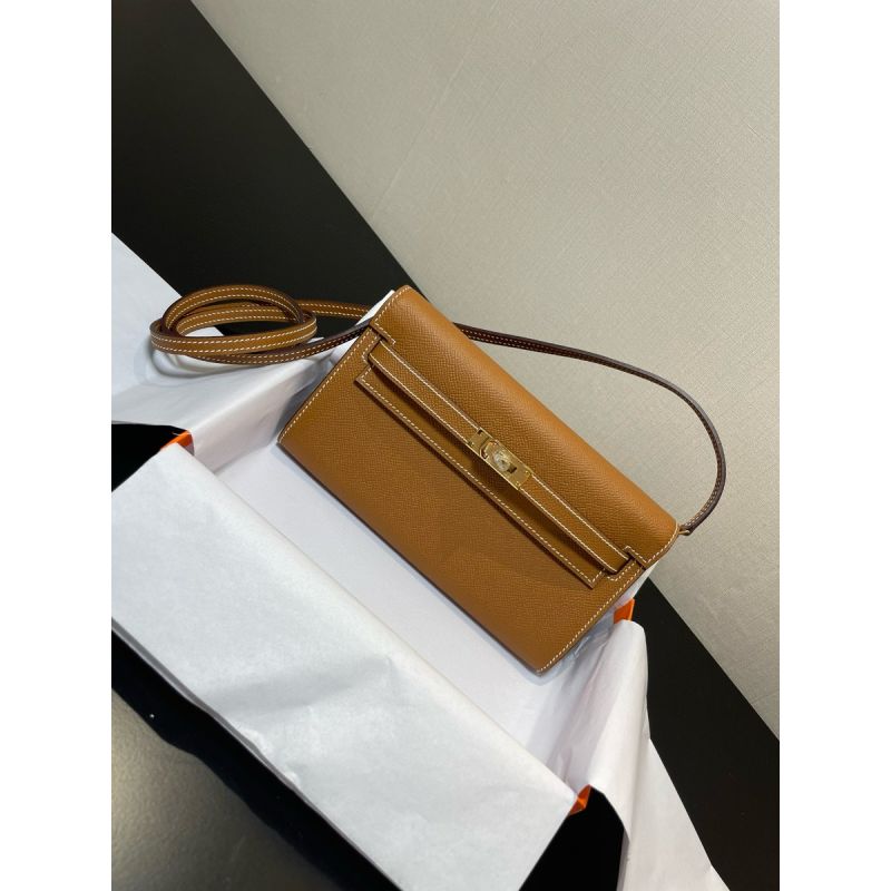 Hermes Kelly to go Brieftasche mit Schultergurt-Brown