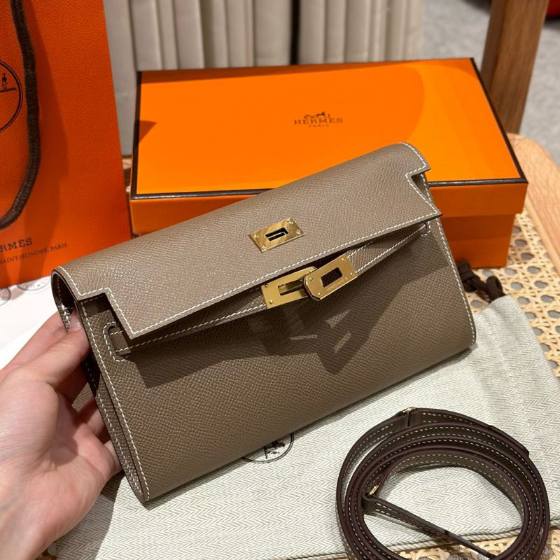 Hermes Kelly to go Brieftasche mit Schultergurt-Etoupe
