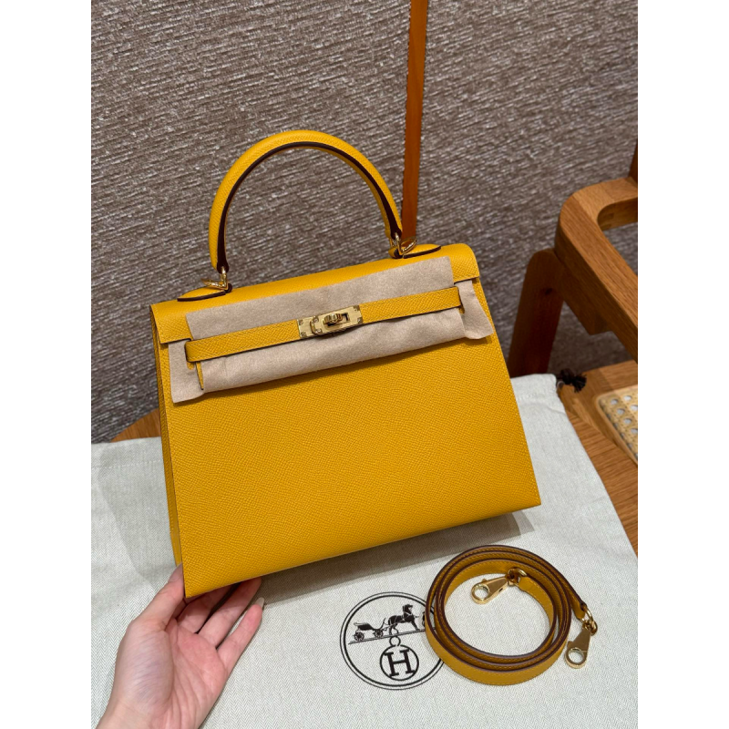 Hermes Kelly 25 / 28  in Epsom Leather-Jaune ambre