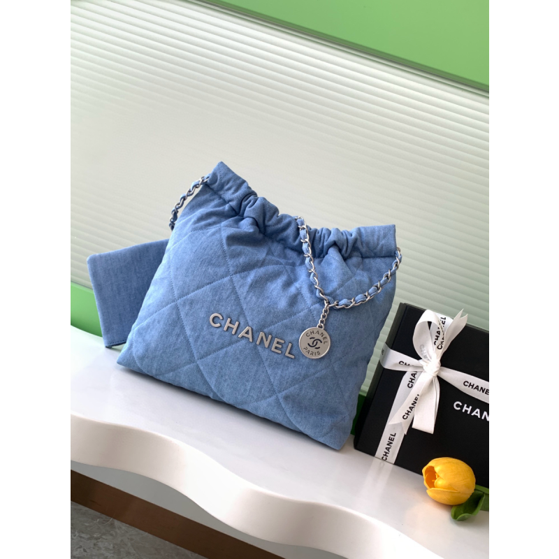 Chanel 22 Small Handbag- Blue denim