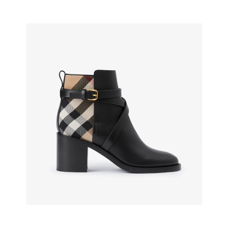 Check and leather Heel Boot , Size 35-41