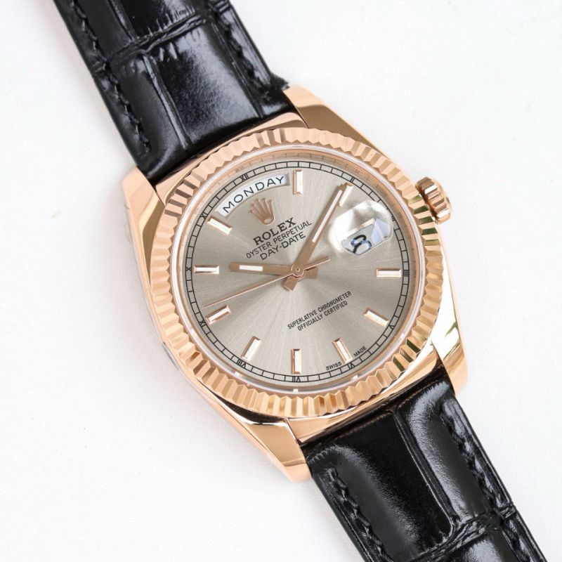 Rolex Day-Date 36mm , Oyster, leather, 18K rose gold