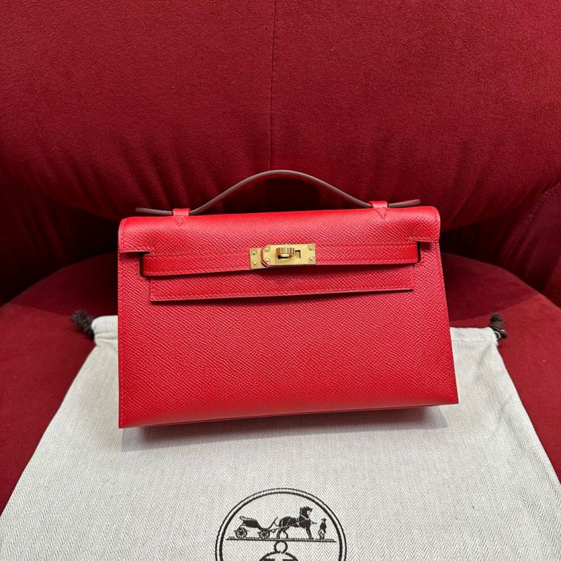 Hermes Kelly Pochette in Epsom Leather-Red